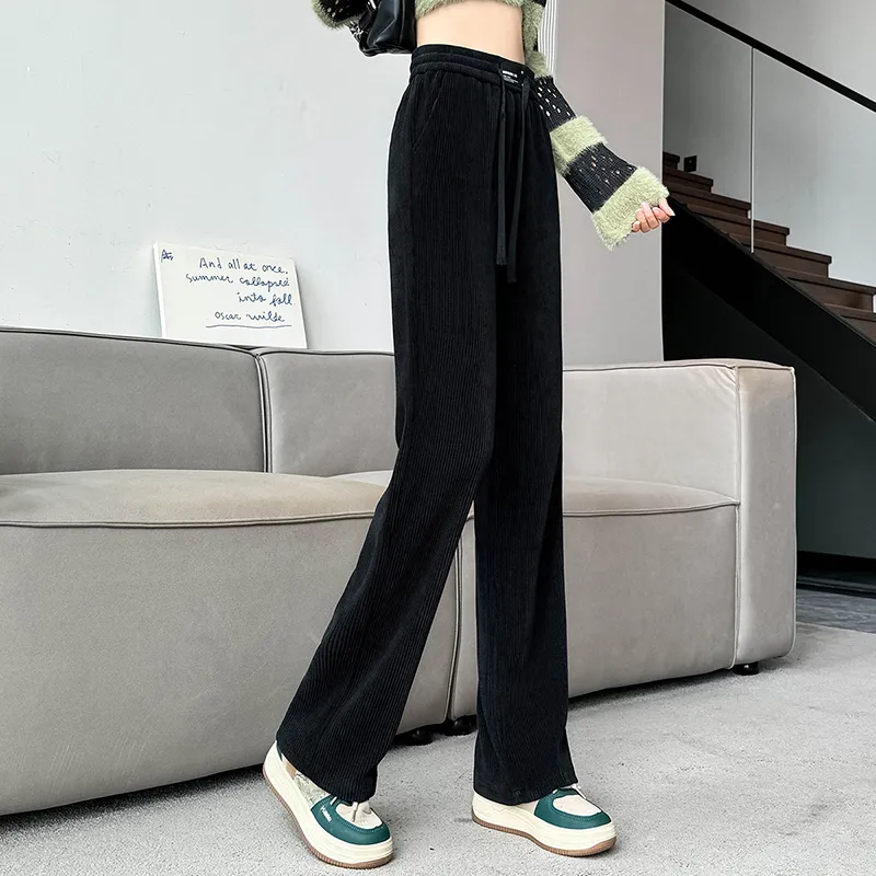 0571 Family High Rise Straight Fit Wide Leg Casual Pants Women's Black-4