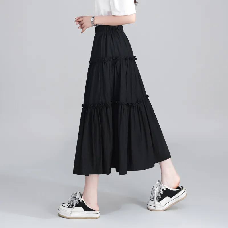0571 Family Casual Long Skirts Women's Black-5