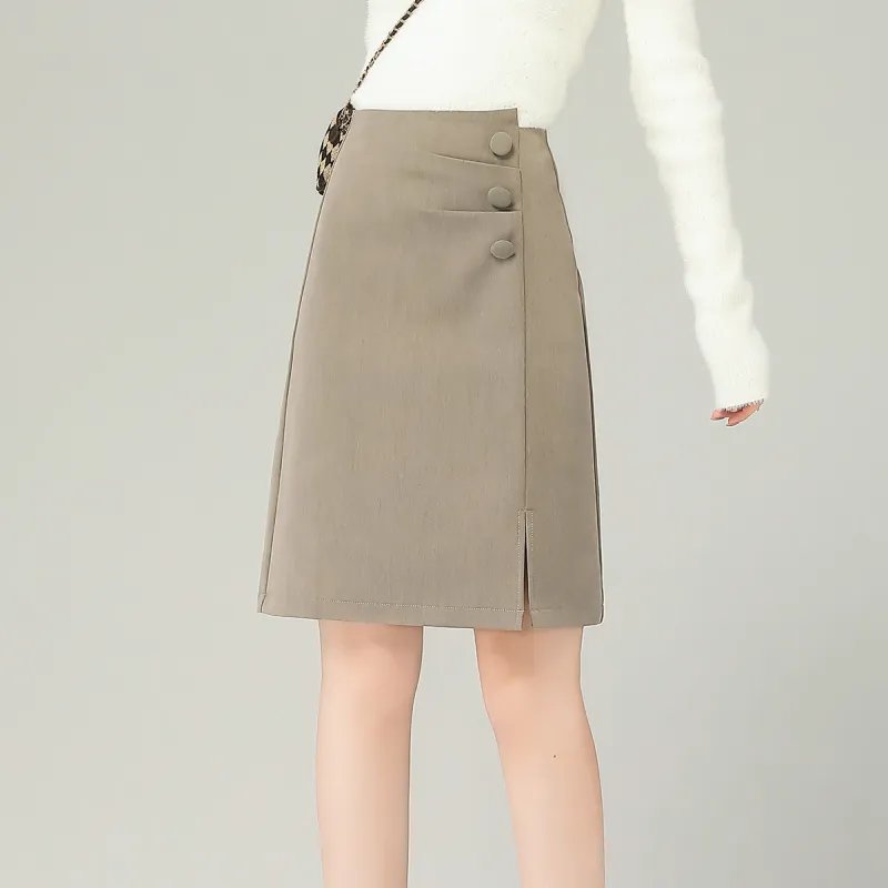0571 Family Casual Long Skirts Women's Khaki-2