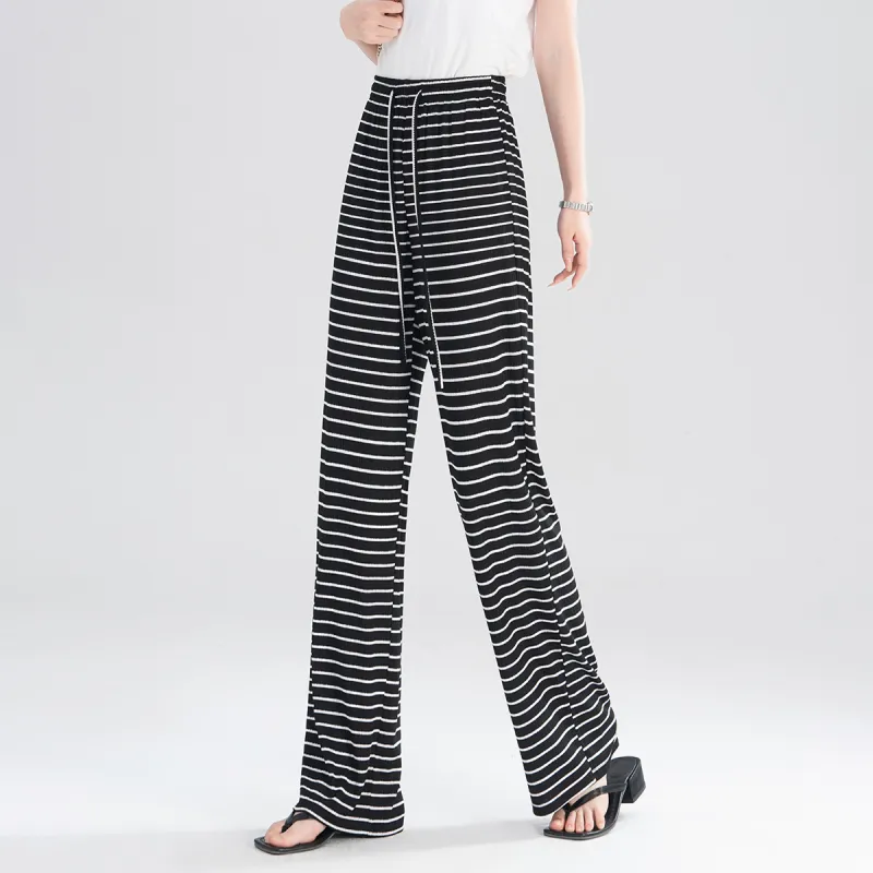 0571 Family Casual Pants Women's Black Horizontal Stripes-3