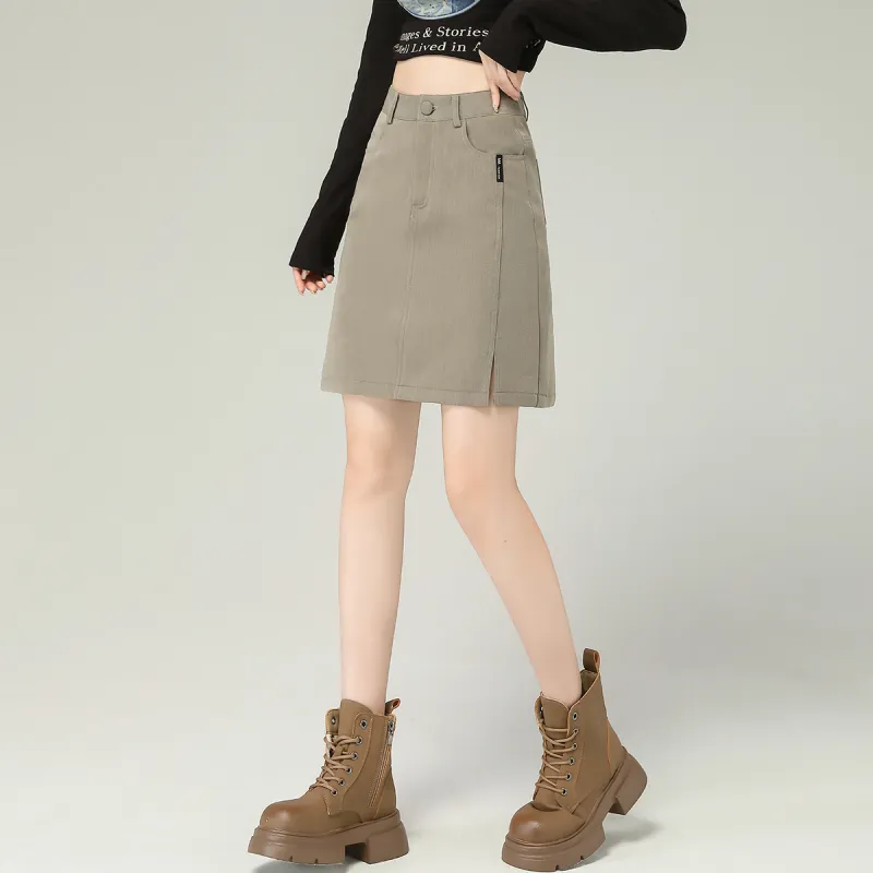 0571 Family Casual Short Skirts Women's Khaki-5