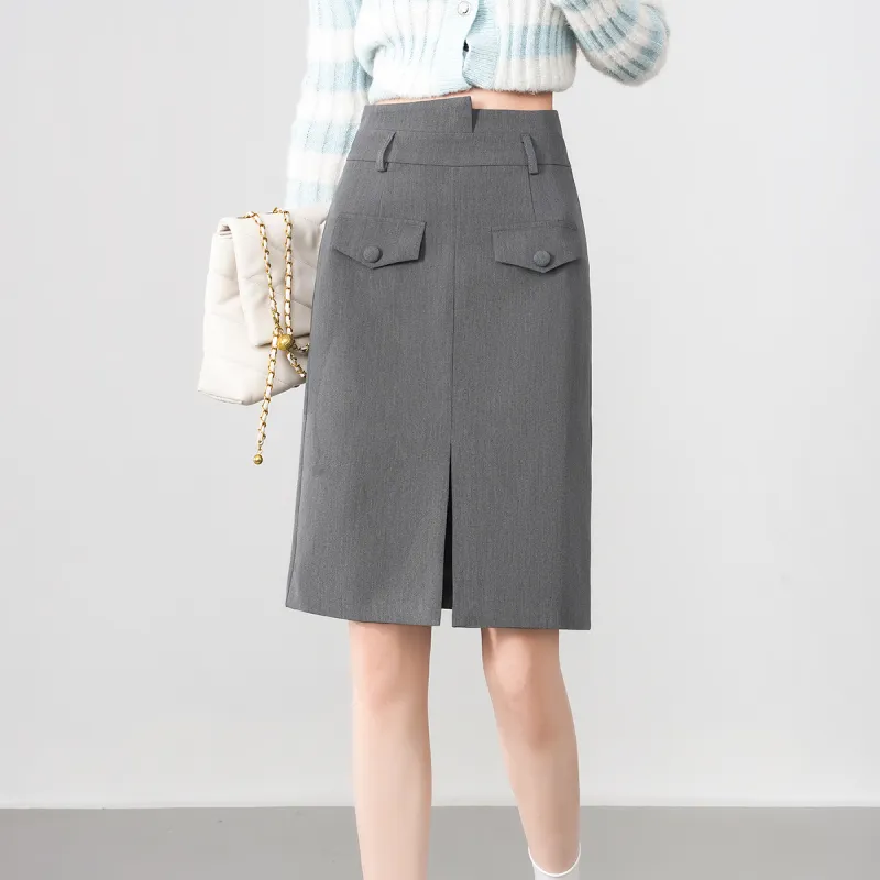 0571 Family Casual Long Skirts Women's Gray-3