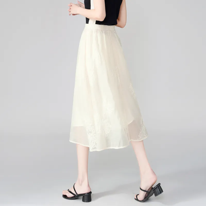 0571 Family Casual Long Skirts Women's Apricot-3