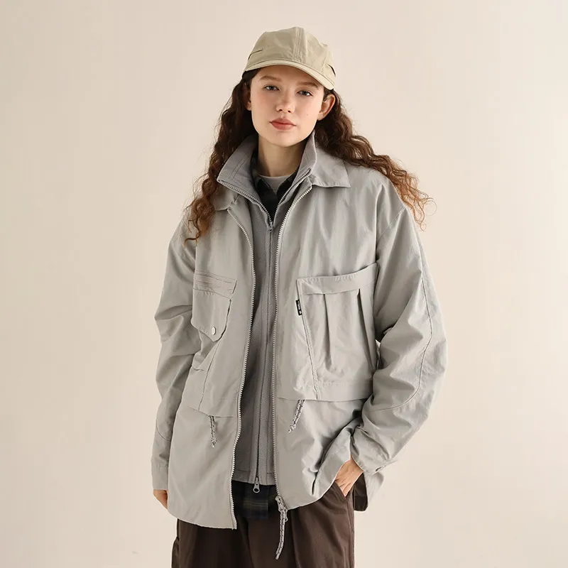 SET FUNS SETFUNS Outdoor Workwear Jacket Fall Unisex Gray Beige-5