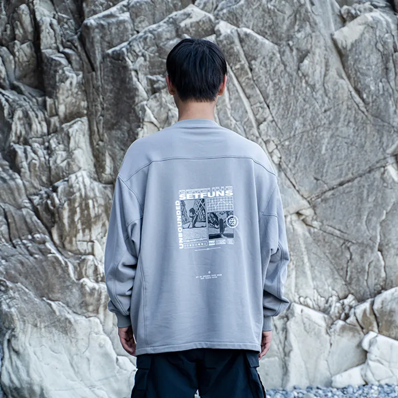 SET FUNS Spring And Fall Season Outdoor Style Sweatshirt Brand Logo Men's Mud Gray-2