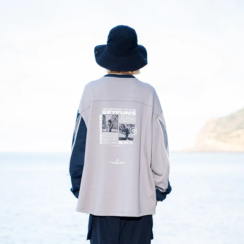 SET FUNS Spring And Fall Season Outdoor Style Sweatshirt Brand Logo Unisex Mud Gray-2
