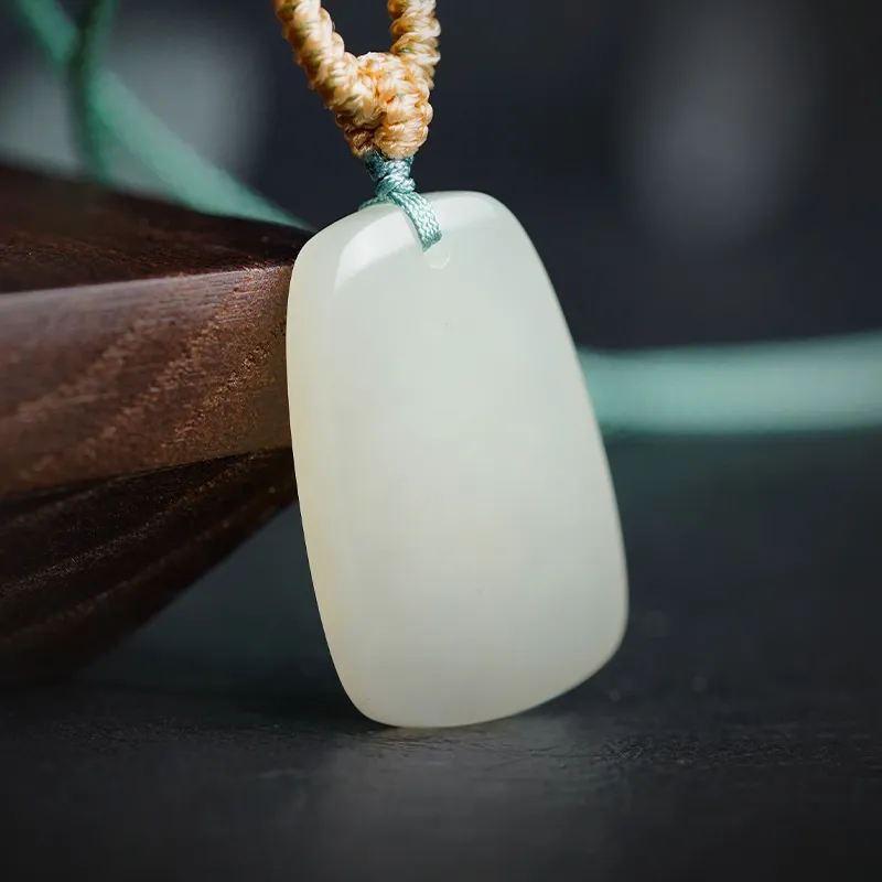 CHOW TAI SENG Hetian Jade Necklace Pendant, Everyday Travel Peaceful Versatile Style Pale Greenish White Jade Unisex-8