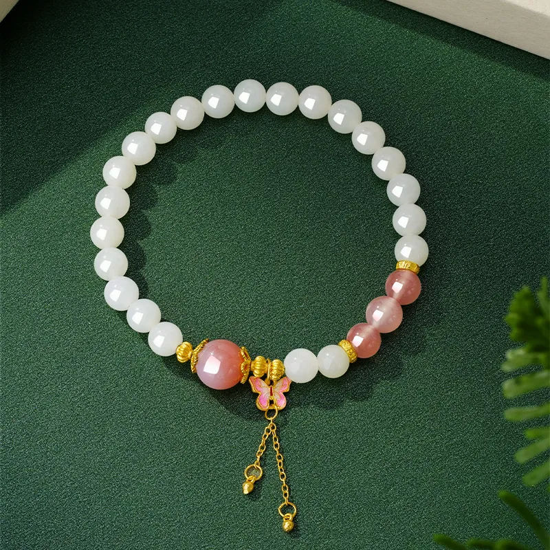 CHOW TAI SENG Niche National Trend Romantic Commuter Hetian Jade Beaded Bracelet White Jade Women's-2