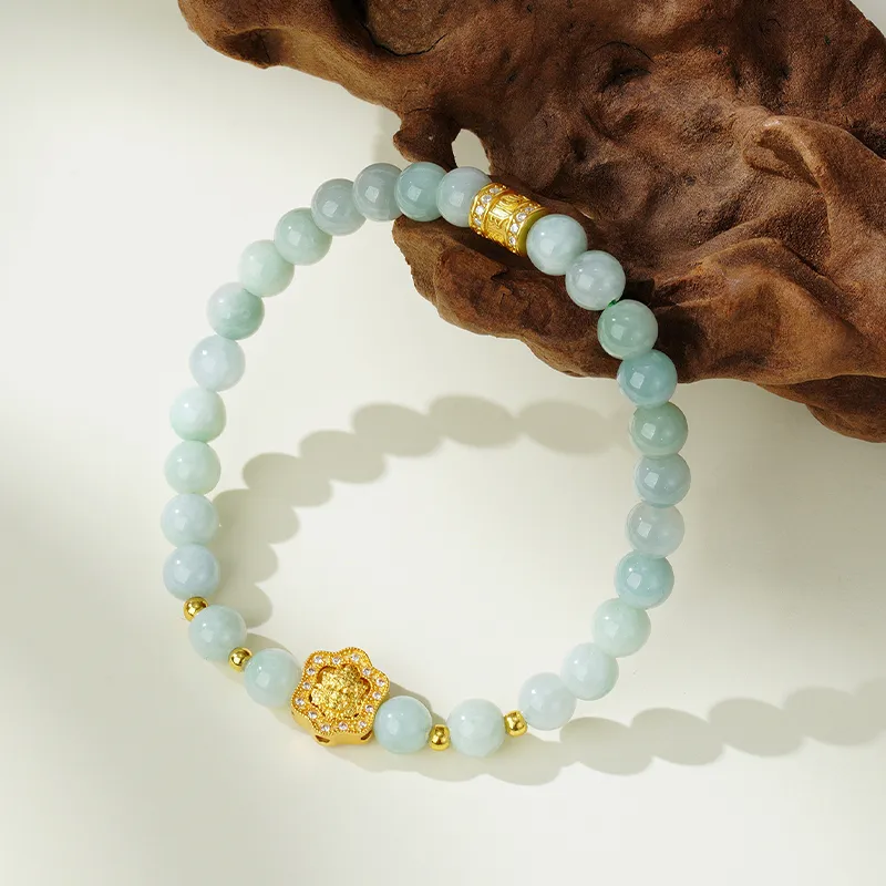 CHOW TAI SENG Bean Type Jadeite Bracelet, Chinoiserie Style, Shining Yet Unobtrusive Unisex-2