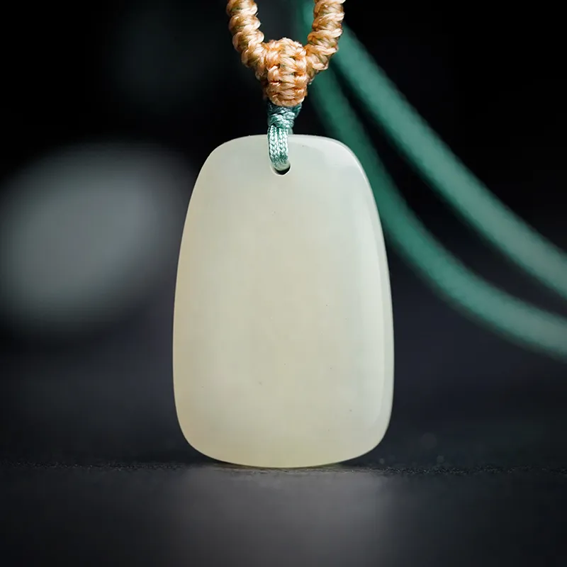 CHOW TAI SENG Hetian Jade Necklace Pendant, Everyday Travel Peaceful Versatile Style Pale Greenish White Jade Unisex-7