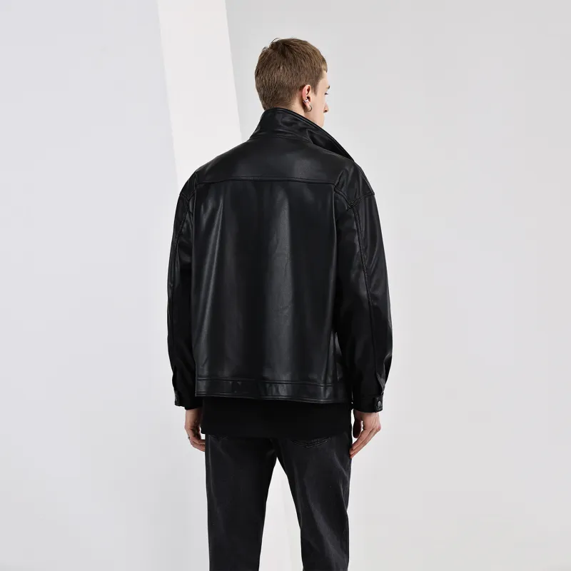 WILD LEADER Leather Jacket Men's Black-3