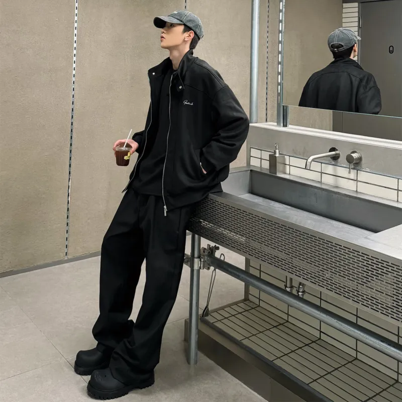 TESTUNG Effortless Style Cleanfit Business Suit Casual Pants With Draping Effect Unisex Black Single Item-13