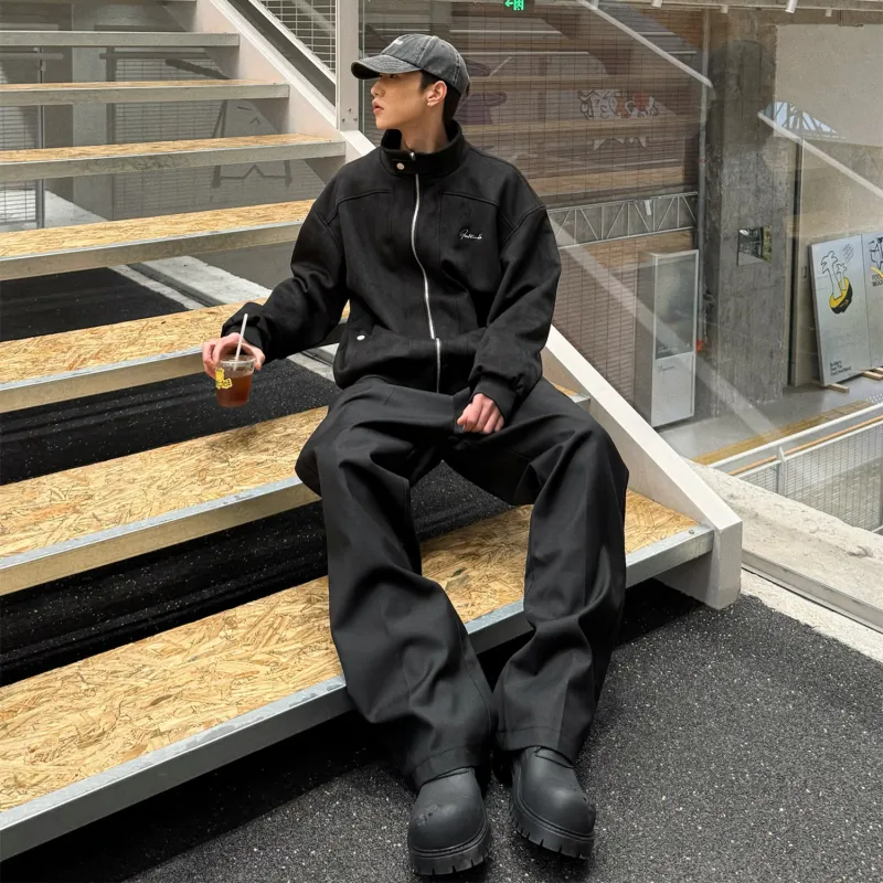 TESTUNG Effortless Style Cleanfit Business Suit Casual Pants With Draping Effect Unisex Black Single Item-9