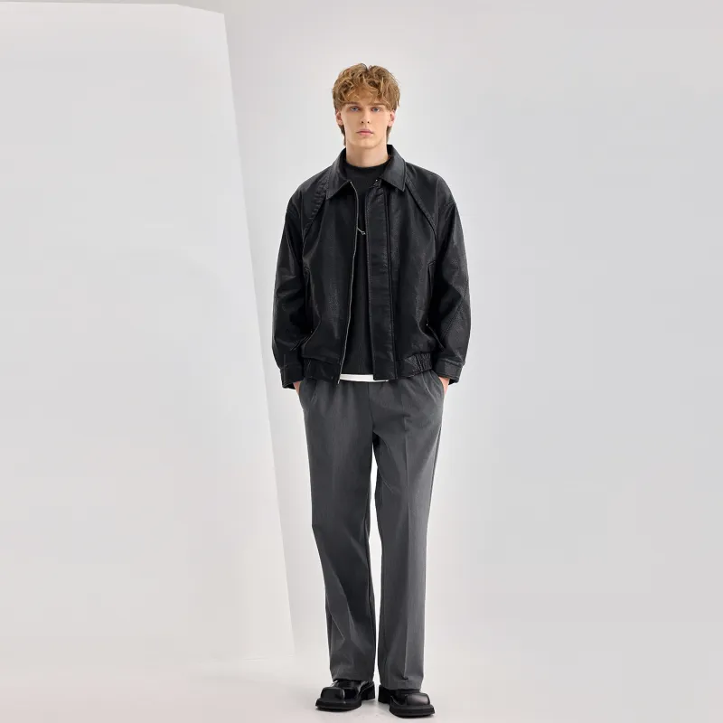 WILD LEADER Leather Jacket Unisex Rippling Night Black-5