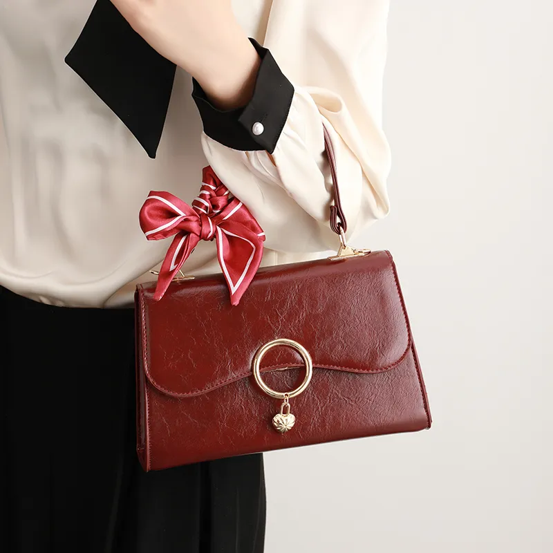 H YXIANG Microfiber Synthetic Leather One Shoulder Handbag Women's Red-3