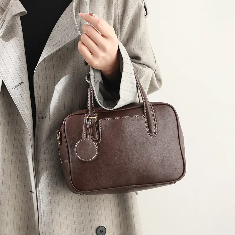 H YXIANG Microfiber Synthetic Leather Bowling Bag, Handbag Women's Dark Coffee/Black-7