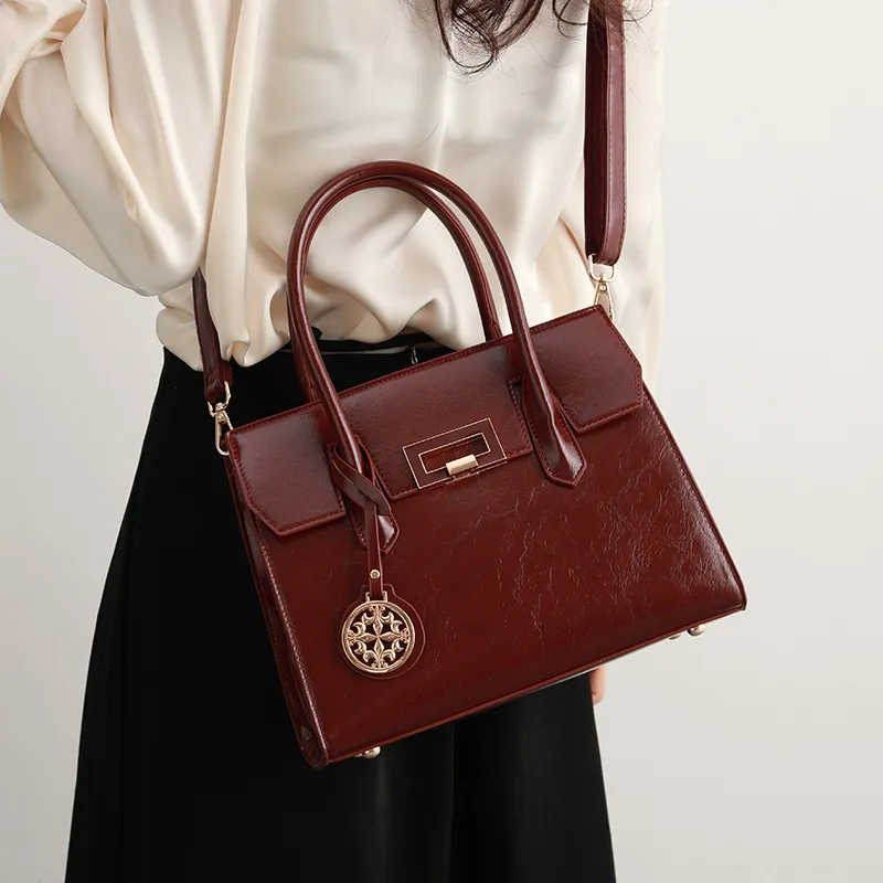 H YXIANG Microfiber Synthetic Leather One Shoulder Handbag Women's Burgundy-1
