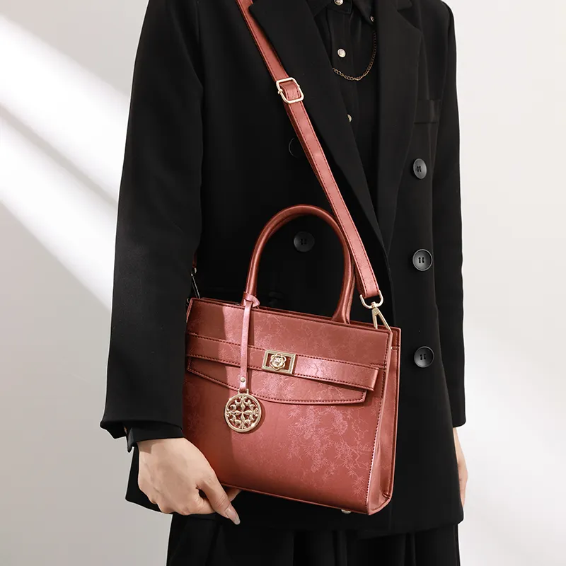 H YXIANG Microfiber Synthetic Leather Handbag Women's Brown Red-3