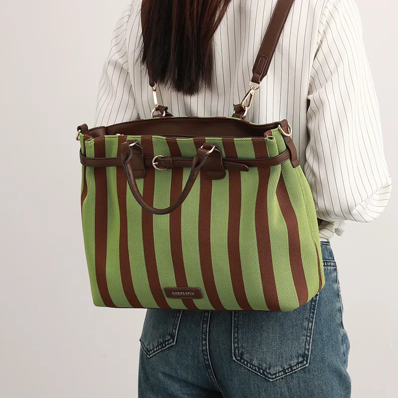 H-YXIANG Canvas Canvas Bag One Shoulder Double Shoulder Crossbody Handbag Regular Women's Green-5