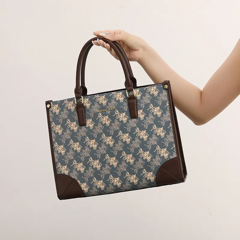 H YXIANG Microfiber Synthetic Leather Tote Bag Shopping Bag Handbag Women's Blue-6