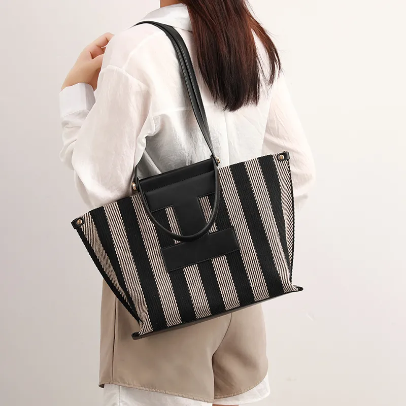H YXIANG Canvas Tote Bag Shopping Bag Canvas Bag One Shoulder Handbag Women's Black-6