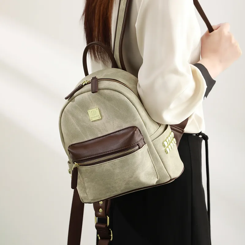 H YXIANG Microfiber Synthetic Leather Backpack Women's Green-3