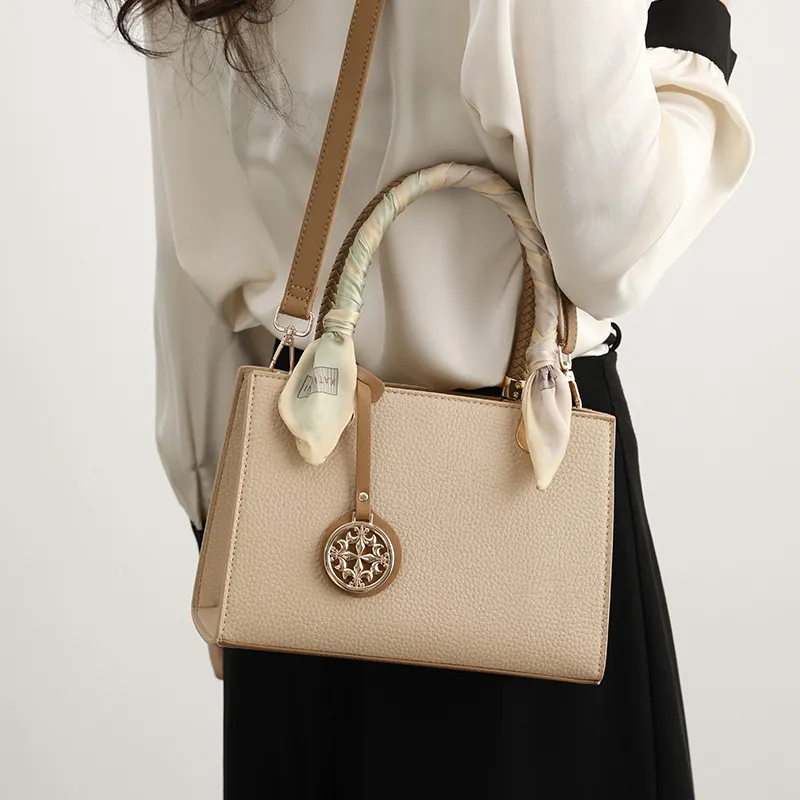 H YXIANG Microfiber Synthetic Leather One Shoulder Handbag Women's Apricot-4