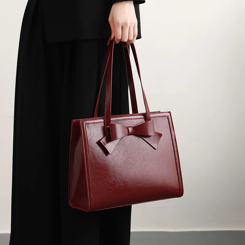 H YXIANG Microfiber Synthetic Leather Tote Bag Shoulder Bag Women's Burgundy-5