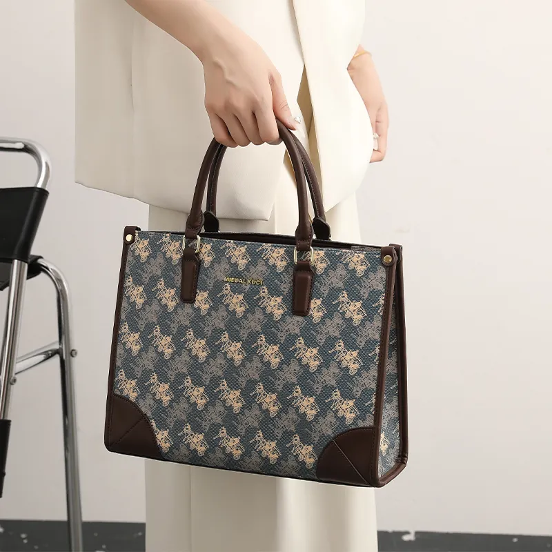 H YXIANG Microfiber Synthetic Leather Tote Bag Shopping Bag Handbag Women's Blue-4