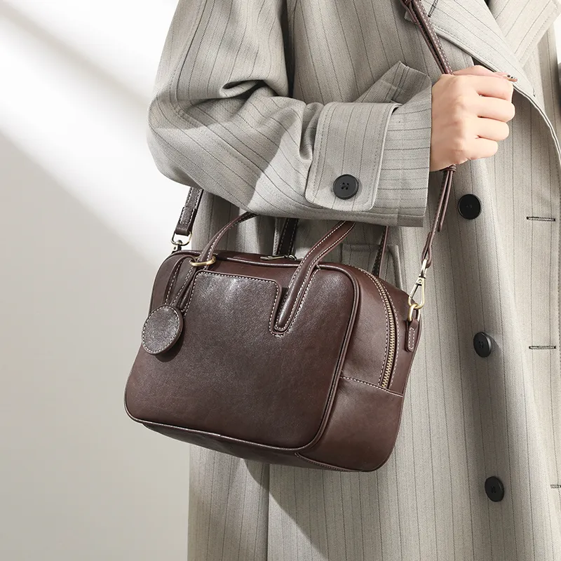 H YXIANG Microfiber Synthetic Leather Bowling Bag, Handbag Women's Dark Coffee/Black-3