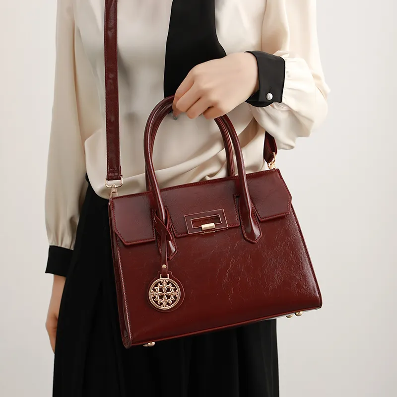 H YXIANG Microfiber Synthetic Leather One Shoulder Handbag Women's Burgundy-2