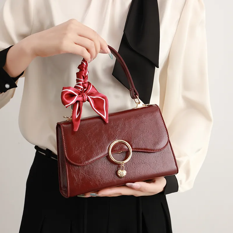 H YXIANG Microfiber Synthetic Leather One Shoulder Handbag Women's Red-2