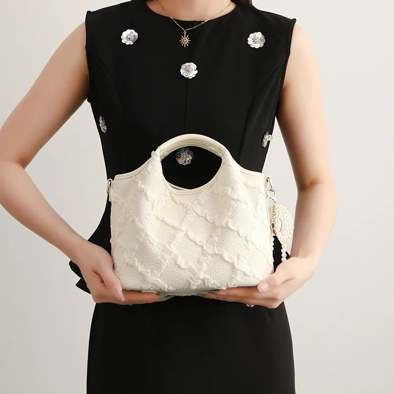 H YXIANG Microfiber Synthetic Leather Handbag Women's Ecru-6