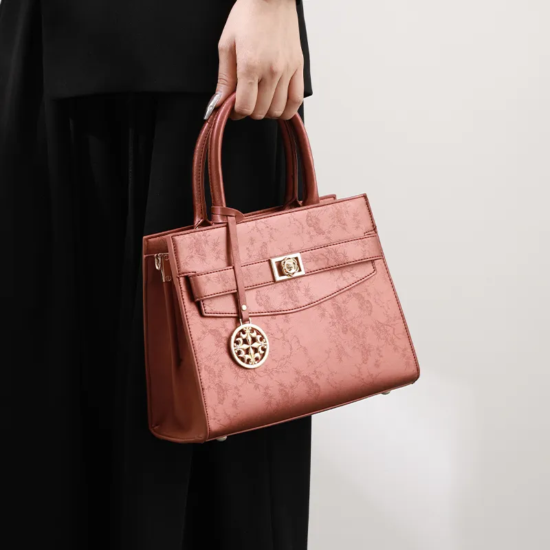 H YXIANG Microfiber Synthetic Leather Handbag Women's Brown Red-1
