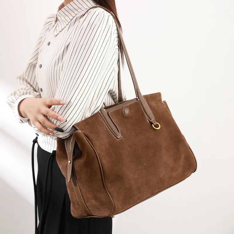 H YXIANG Microfiber Synthetic Leather Handbag Shoulder Bag Small Size Large Size Women's Brown-2