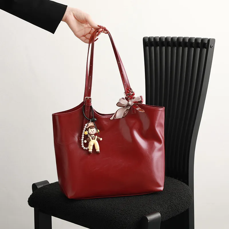 H YXIANG Microfiber Synthetic Leather Tote Bag Shoulder Bag Women's Red-1