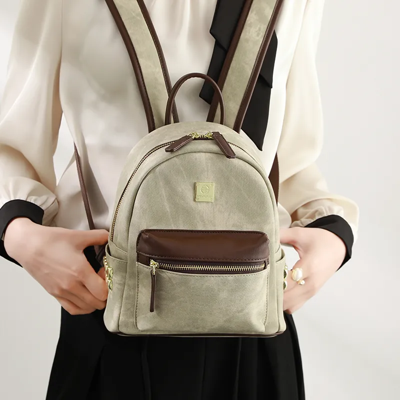 H YXIANG Microfiber Synthetic Leather Backpack Women's Green-5