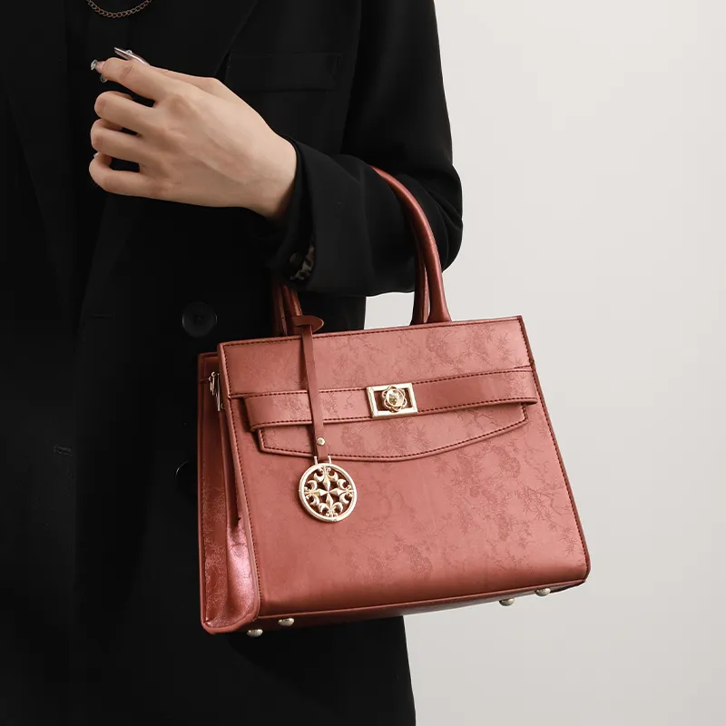 H YXIANG Microfiber Synthetic Leather Handbag Women's Brown Red-7