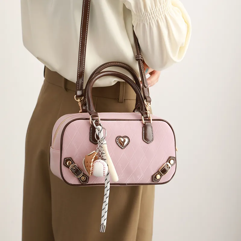 H YXIANG Microfiber Synthetic Leather Crossbody One Shoulder Handbag Women's Pink-4