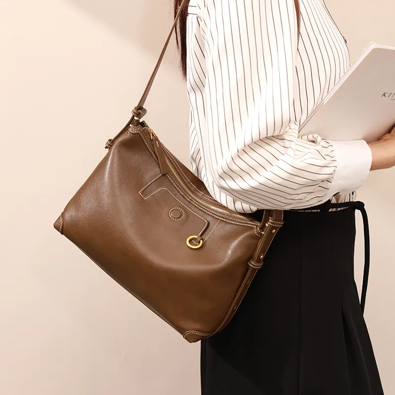 H YXIANG Microfiber Synthetic Leather Shoulder Bag Regular Women's Brown/Suede/Black-4