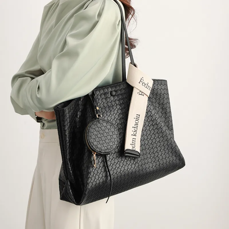 H YXIANG Microfiber Synthetic Leather Tote Bag, Shopping Bag, Shoulder Bag Women's Black-4