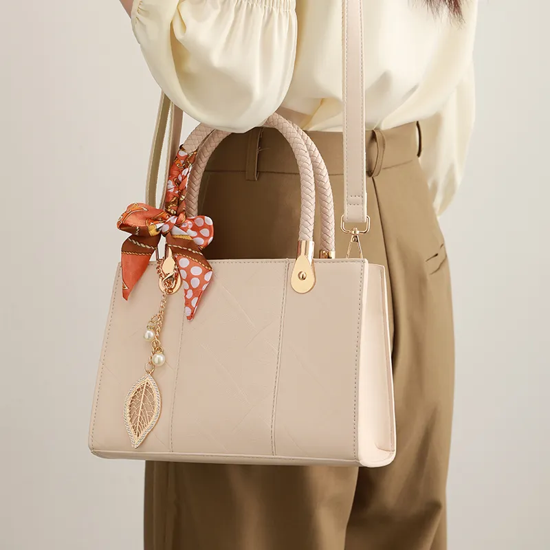 H YXIANG Microfiber Synthetic Leather Tote Shoulder Bag, Crossbody Bag, Handbag Women's White-2