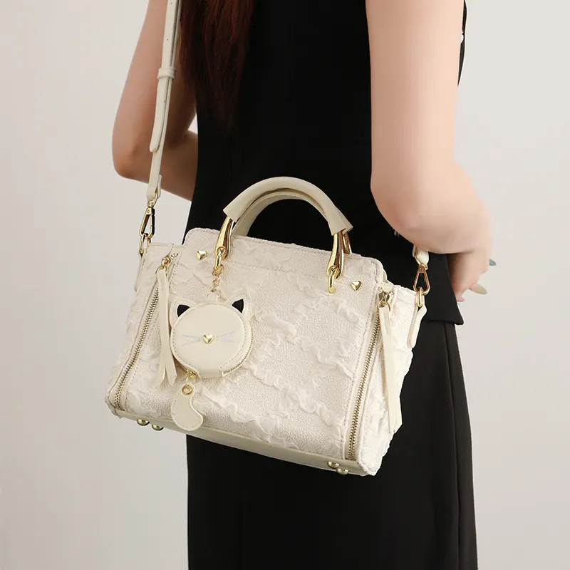 H YXIANG Microfiber Synthetic Leather Shoulder Bag, Crossbody Bag, Handbag Women's Ecru-6
