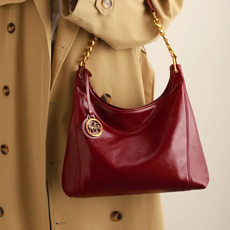 H YXIANG Microfiber Synthetic Leather Shoulder Bag Women's Burgundy-7