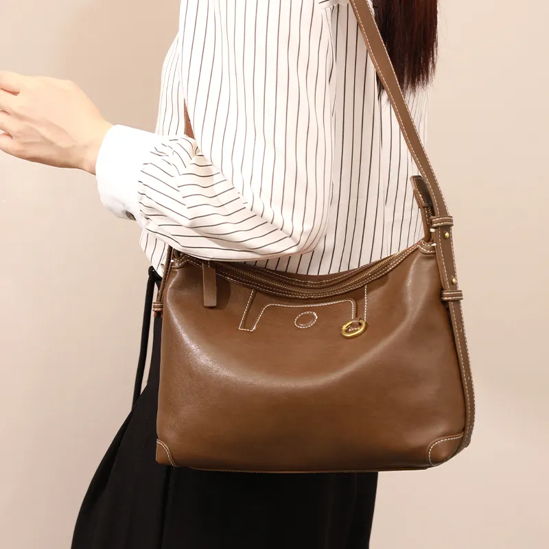 H YXIANG Microfiber Synthetic Leather Shoulder Bag Regular Women's Brown/Suede/Black-3