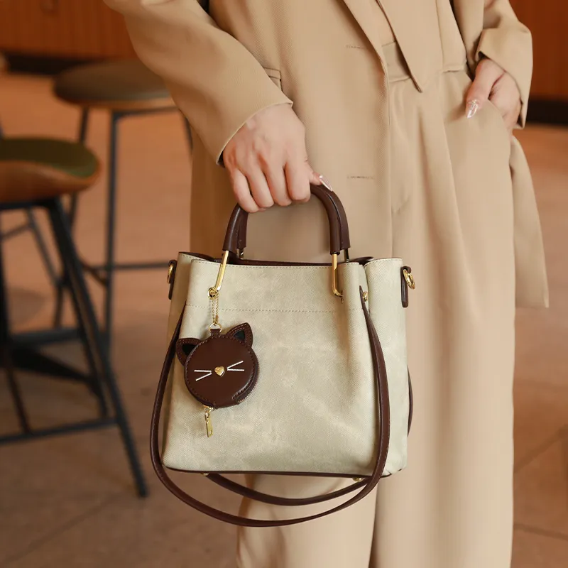 H YXIANG Microfiber Synthetic Leather Bucket Bags One Shoulder Handbags Regular Women's Ecru-4