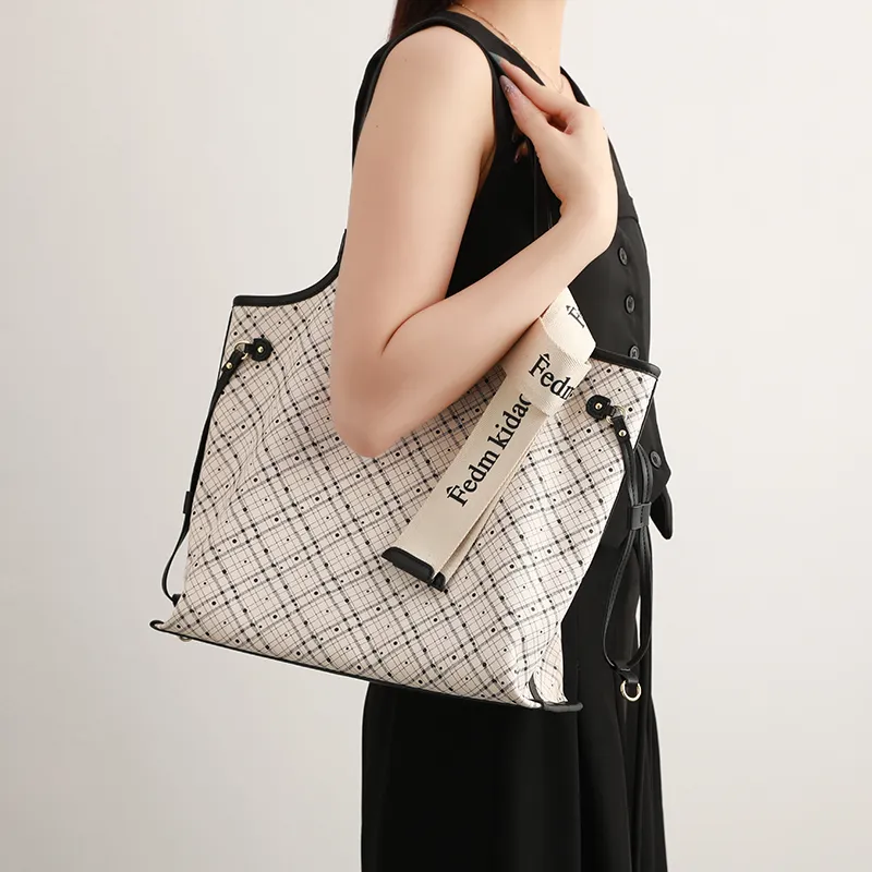 H YXIANG Microfiber Synthetic Leather Tote Bag, Shoulder Bag Women's Ecru-4