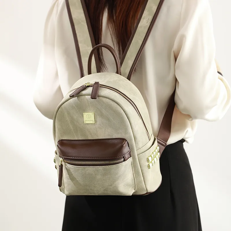 H YXIANG Microfiber Synthetic Leather Backpack Women's Green-2