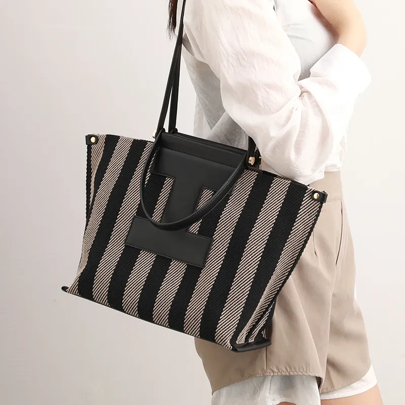 H YXIANG Canvas Tote Bag Shopping Bag Canvas Bag One Shoulder Handbag Women's Black-5