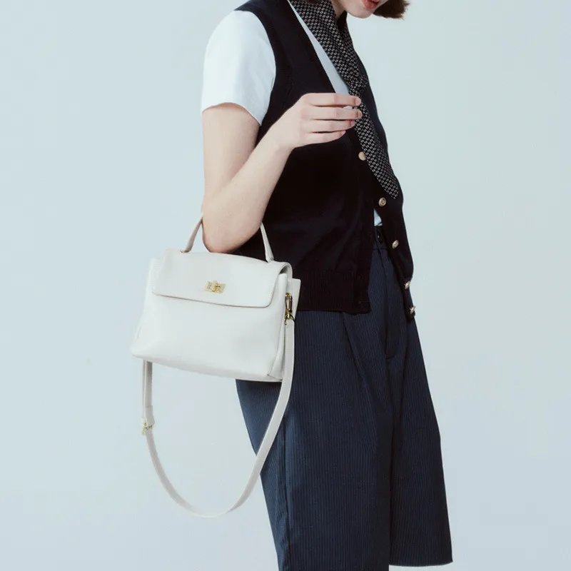 H YXIANG Split Cow Leather One Shoulder Handbag Women's White/Black/Brown/Yellow-1